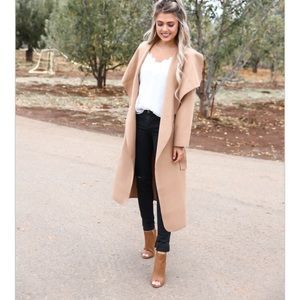 Camel oversized waterfall duster coat